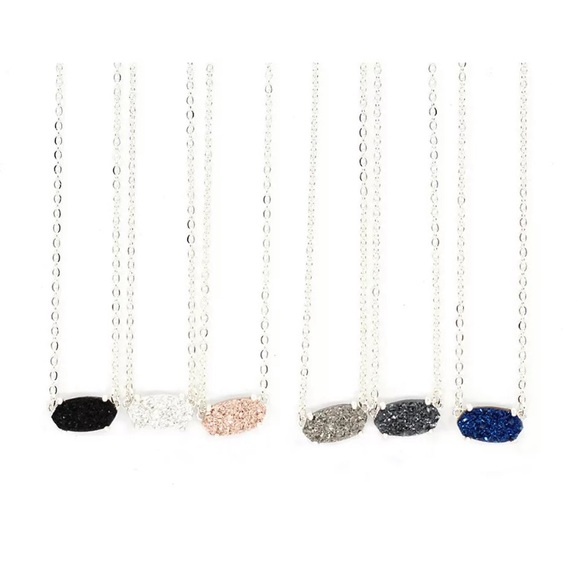 NEW 💎 Gray platinum Druzy Necklace silver chain - Picture 4 of 4